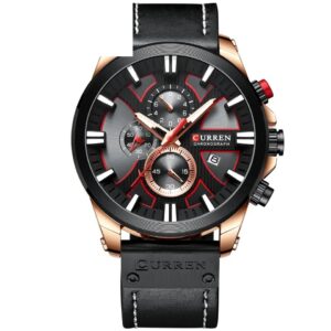 Relógio Curren Masculino Cronógrafo Luminoso Preto e Ouro Rosé