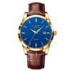 Relógio Lige Masculino Couro Minimalista Azul e Dourado