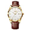 Relógio Lige Masculino Couro Minimalista Branco e Dourado