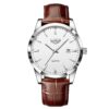 Relógio Lige Masculino Couro Minimalista Branco e Prata