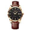 Relógio Lige Masculino Couro Minimalista Preto e Dourado