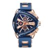 Relógio Lige Masculino Esportivo de Luxo Ouro Rosé e Azul