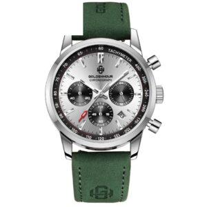 Relógio Masculino Cronógrafo Verde Prata e Branco
