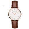 Relógio Masculino Minimalista Couro Branco Ouro Rosé e Marrom