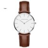Relógio Masculino Minimalista Couro Branco Prata e Marrom