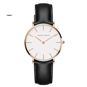 Relógio Masculino Minimalista Couro Branco e Ouro Rosé