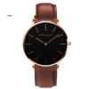 Relógio Masculino Minimalista Couro Preto Ouro Rosé e Marrom