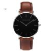 Relógio Masculino Minimalista Couro Preto Prata e Marrom
