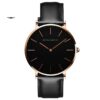 Relógio Masculino Minimalista Couro Preto e Ouro Rosé