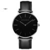 Relógio Masculino Minimalista Couro Preto e Prata