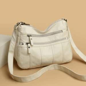 Bolsa Crossbody Feminina Couro Macio Creme