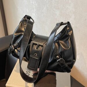 Bolsa de Ombro Feminina Couro PU Preta