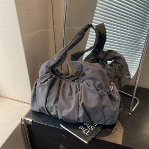 Bolsa de Ombro Feminina Nylon Grande Cinza