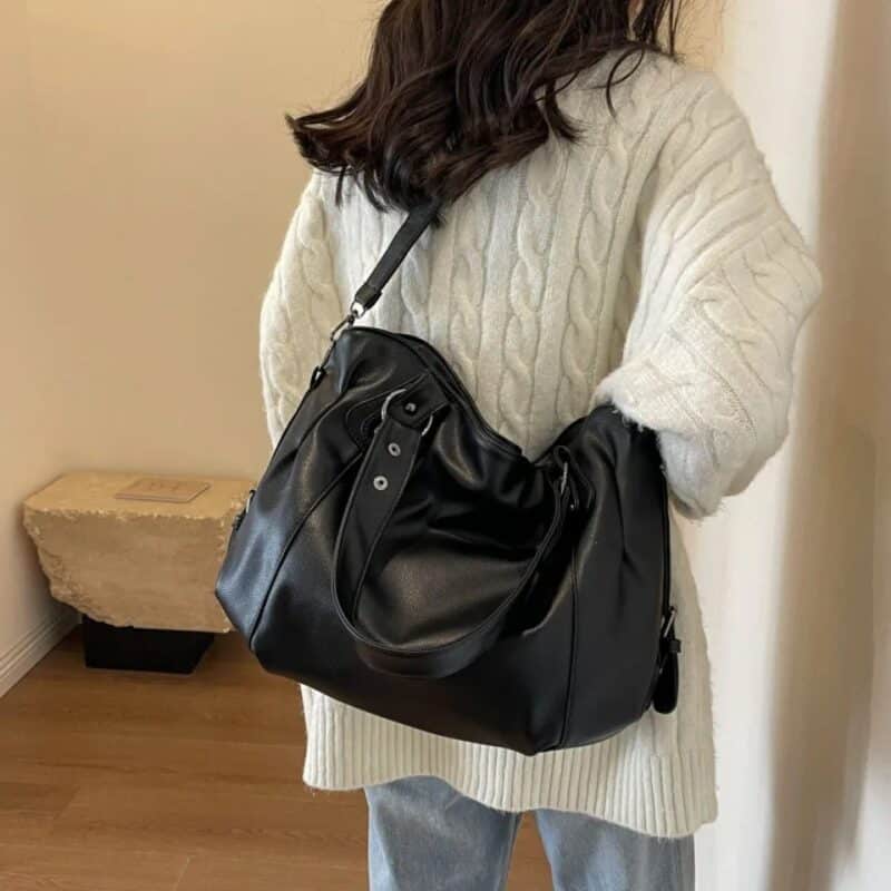 Bolsa Tote Grande Feminina de Couro Preta
