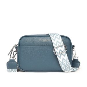 Bolsa Transversal Couro Azul Petróleo Alça Estampada