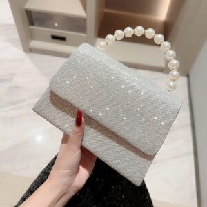 Clutch Feminina Strass com Alça de Pérolas