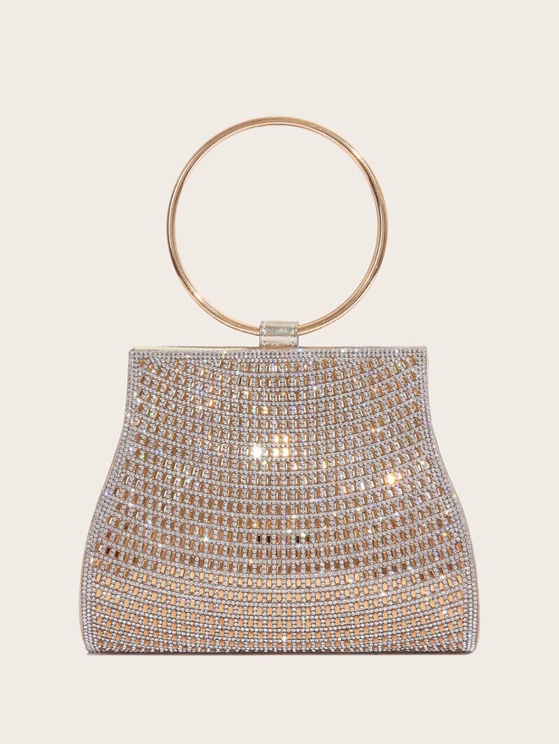 Clutch Strass com Alça Redonda Dourada