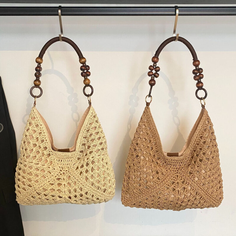 Bolsa de Palha Trançada Ombro Feminina