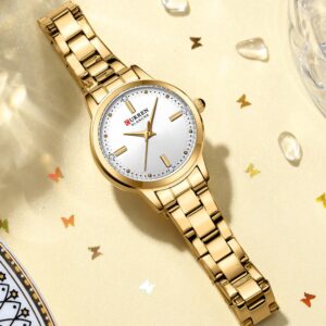 Relógio Feminino Dourado Curren Mostrador Branco