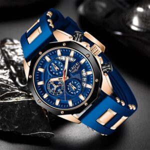 Relógio Masculino Lige Cronógrafo Azul Silicone