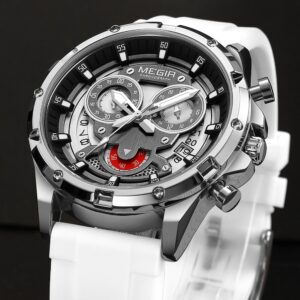 Relógio Masculino Megir Esqueleto Pulseira Branca