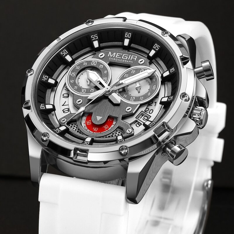 Relógio Masculino Megir Esqueleto Pulseira Branca