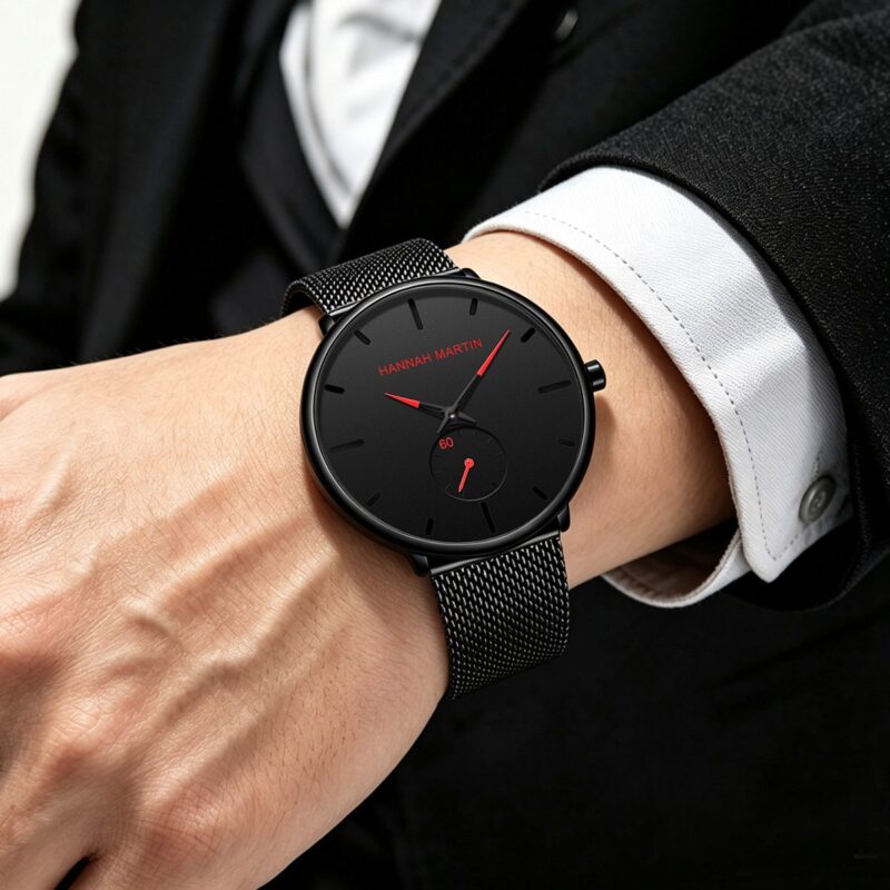 Relógio Masculino Minimalista Preto Pulseira Mesh